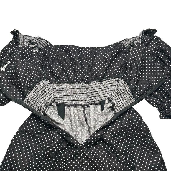 WeWoreWhat | Women | 100% Linen Black Polka Dot Smocked Short Romper | Large - Picture 12 of 16